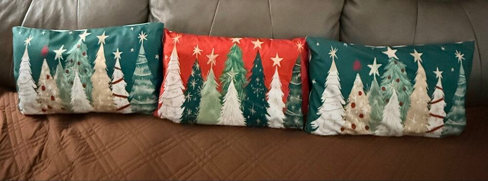 New ThreeChristmas Tree Lumbar Pillows 12x20 Watercolor Stars Xmas Decor.